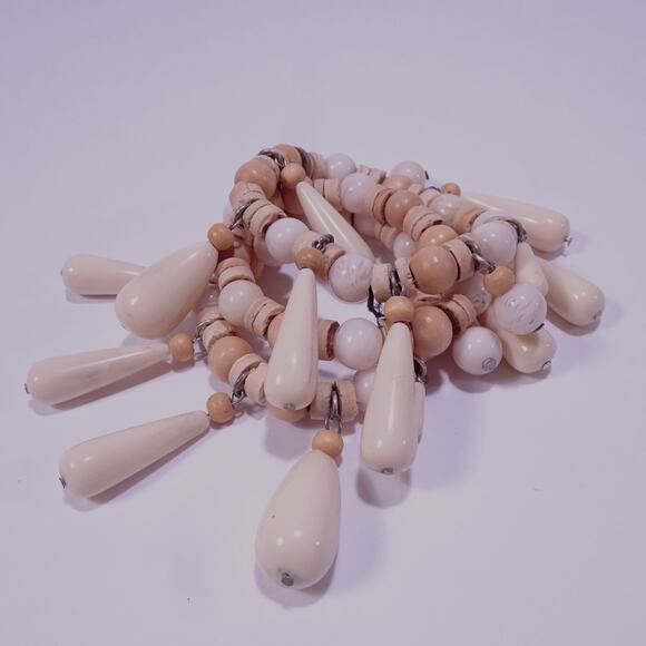 Anthropologie Women's Beige Wood Resin Bead Teardrop Bracelet Set of 3 NWOT 89 - Picture 1 of 5